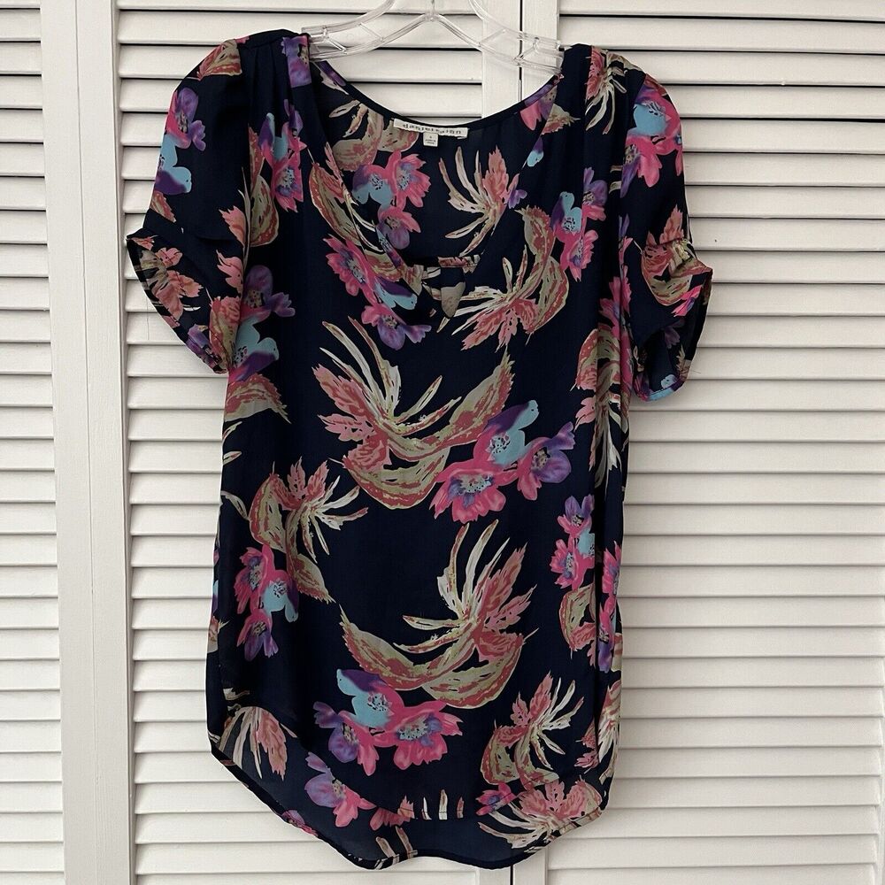 Daniel Rainn floral multicolor blouse short sleeve, style# 12813PR1, size S,